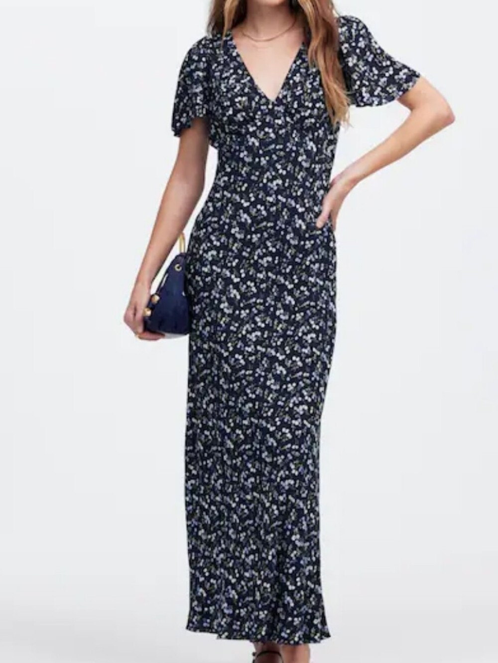 Madewell Flutter Sleeve Multicolor Floral V-Neck Maxi Dress Size 10